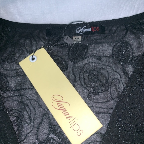 NWT fun black sheer blouse with fringe, XS & M - Picture 5 of 5